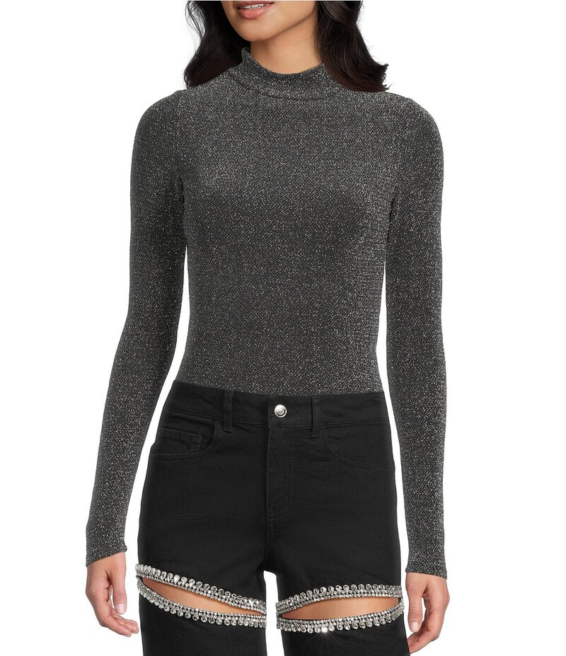 ジービー レディース トップス シャツ モックネック ボディースーツ GB Sparkle Mock Neck Bodysuit Silver シルバー