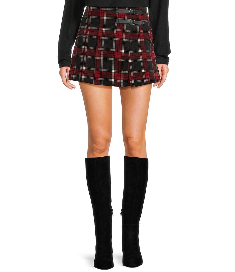 カッパーキー レディース ボトムスカート ベルベット Copper Key Velvet Plaid Buckle Wrap Skort Red Black ブラック
