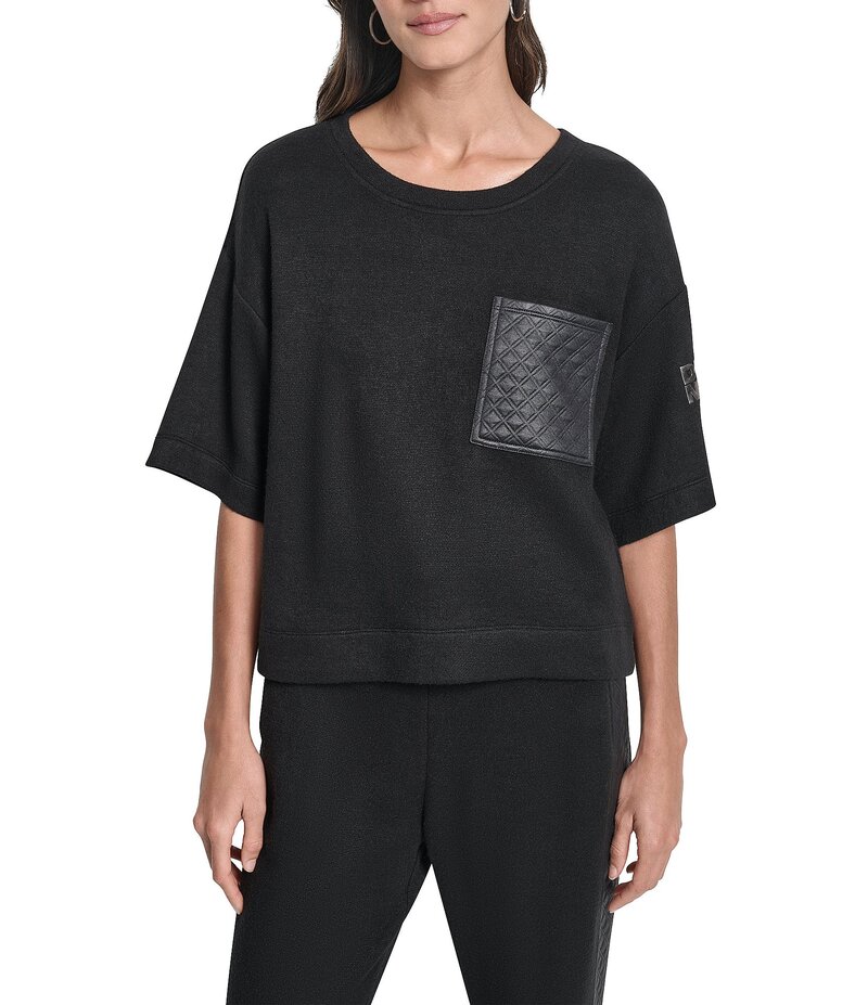 ダナキャラン レディース トップス シャツ クルーネック DKNY by Donna Karan Coordinating Hacci Mare Crew Neck Short Sleeve Top Black/Black ブラック