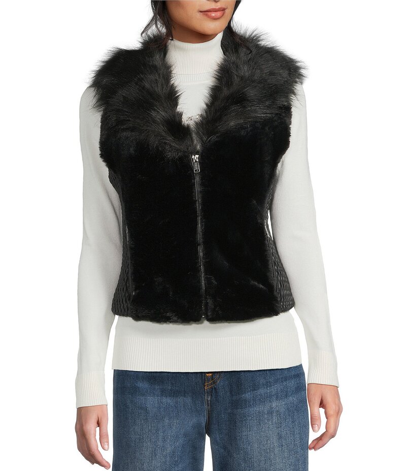 ゲス レディース アウター ベスト Guess Amari Faux Fur Vest Black ブラック