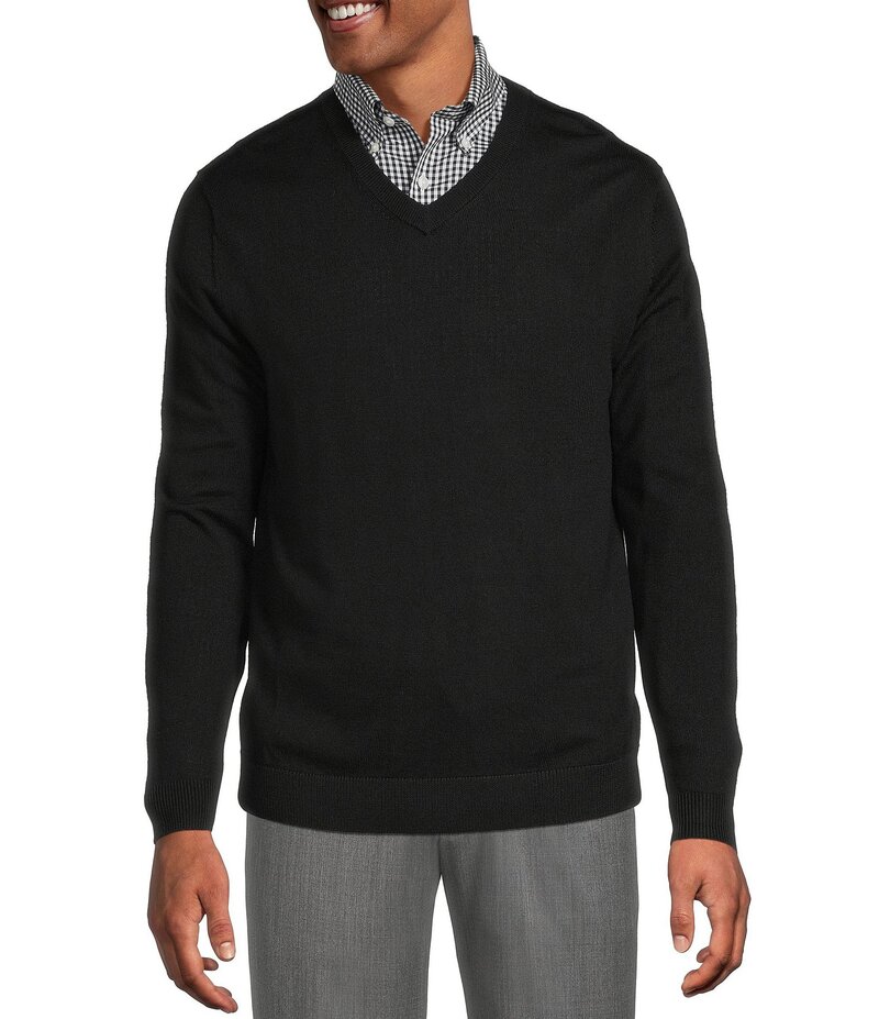 ハート シャフナー マルクス メンズ アウター パーカー・スウェット Vネック トール ウール セーター Hart Schaffner Marx Big & Tall Merino Wool V-Neck Sweater Black ブラック