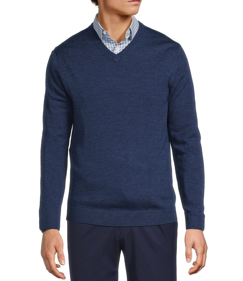 ハート シャフナー マルクス メンズ アウター パーカー・スウェット Vネック トール ウール セーター Hart Schaffner Marx Big & Tall Merino Wool V-Neck Sweater Blue ブルー