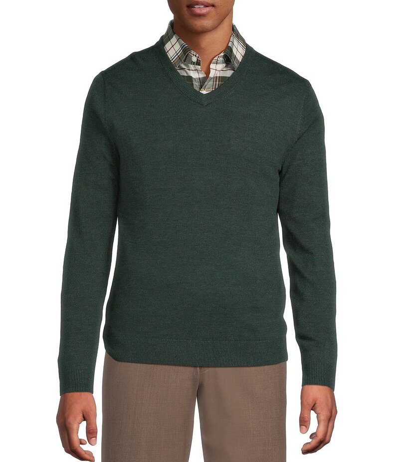 ハート シャフナー マルクス メンズ アウター パーカー・スウェット Vネック トール ウール セーター Hart Schaffner Marx Big & Tall Merino Wool V-Neck Sweater Dark Green グリーン 9,225円