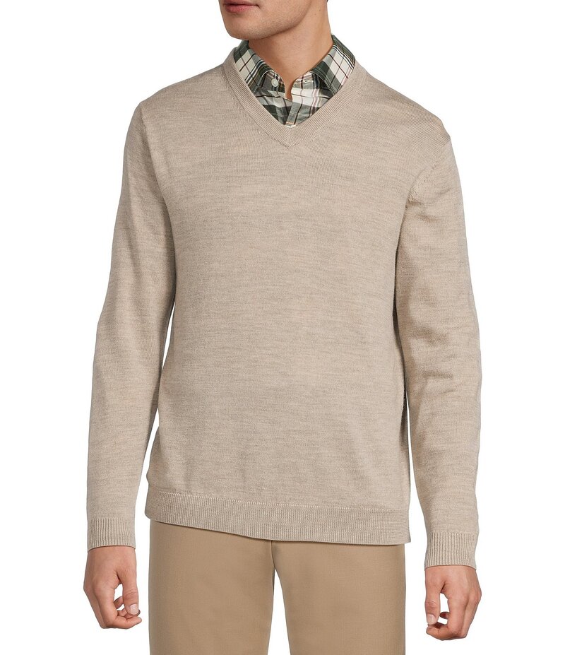 ハート シャフナー マルクス メンズ アウター パーカー・スウェット Vネック トール ウール セーター Hart Schaffner Marx Big & Tall Merino Wool V-Neck Sweater Oatmeal オートミール｜ReVida 店
