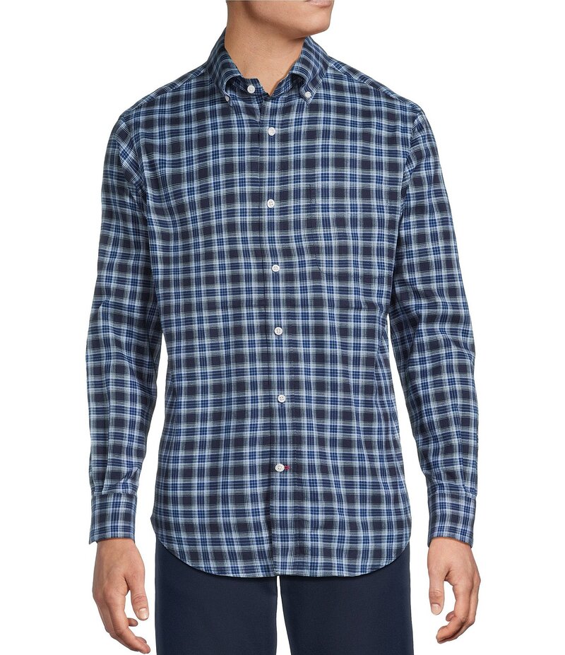 ダニエル クレミュ メンズ トップス シャツ オックスフォード トール Cremieux Blue Label Big & Tall Washed Oxford Tonal Plaid Long Sleeve Woven Shirt Dark Navy ネイビー｜ReVida 店