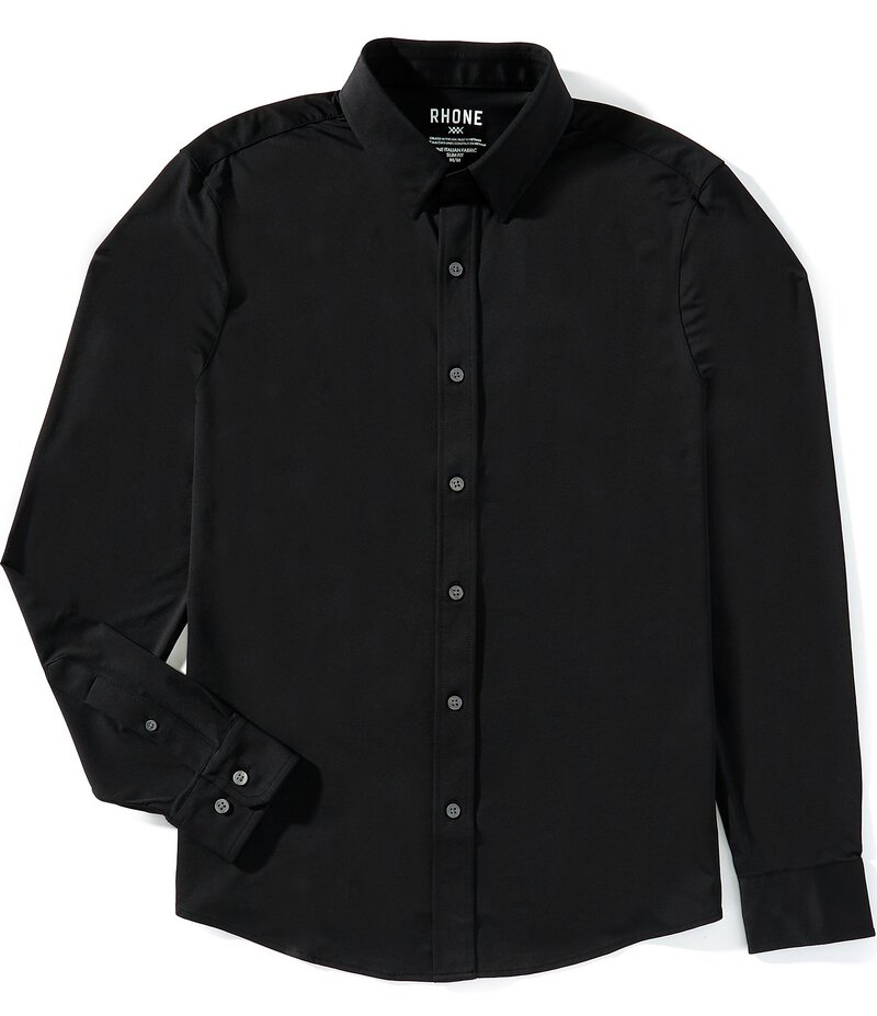 ローヌ メンズ トップス シャツ スリムフィット RHONE Slim Fit Performance Stretch Solid Commuter Long Sleeve Woven Shirt Black Oxfored ブラック