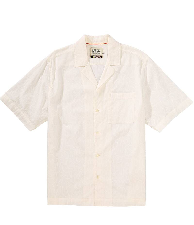 スコッチアンドソーダ メンズ トップス プルオーバー 刺しゅう Scotch \u0026 Soda Embroidered Short Sleeve Woven Camp Shirt White 白いこと