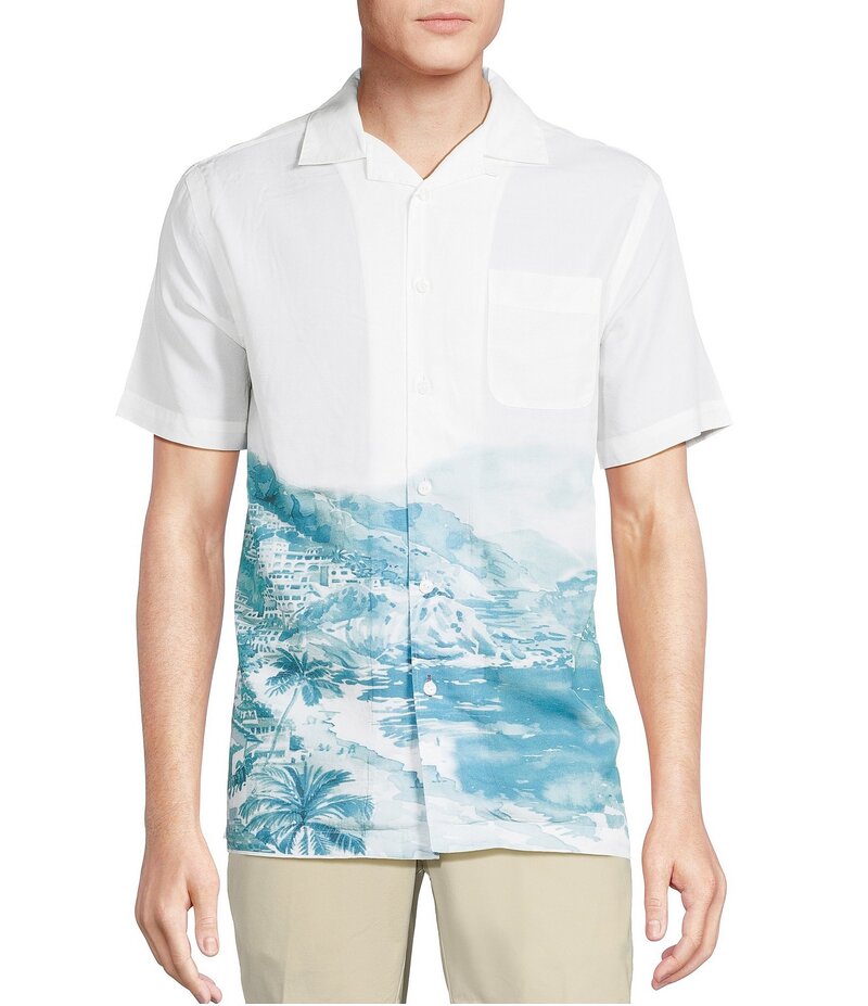 ダニエル クレミュ メンズ トップス プルオーバー 刷り上げる 旗がしら ケープ Cremieux Blue Labelandscape Print Short Sleeve Woven Camp Shirt White 白いこと