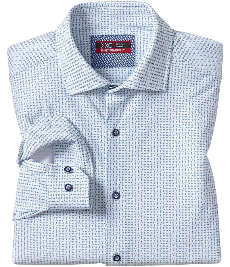 ジョンストンアンドマーフィー メンズ トップス シャツ プリント Johnston & Murphy XC4 Diamond Print Long Sleeve Woven Shirt White/Blue Diamond ホワイト