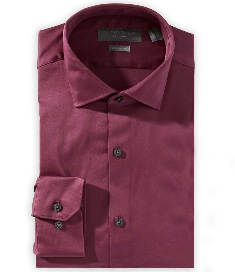 ペリーエリス メンズ トップス シャツ Perry Ellis Classic Fit Spread Collar Premium Luxe Sateen Dresshirt Cranberry