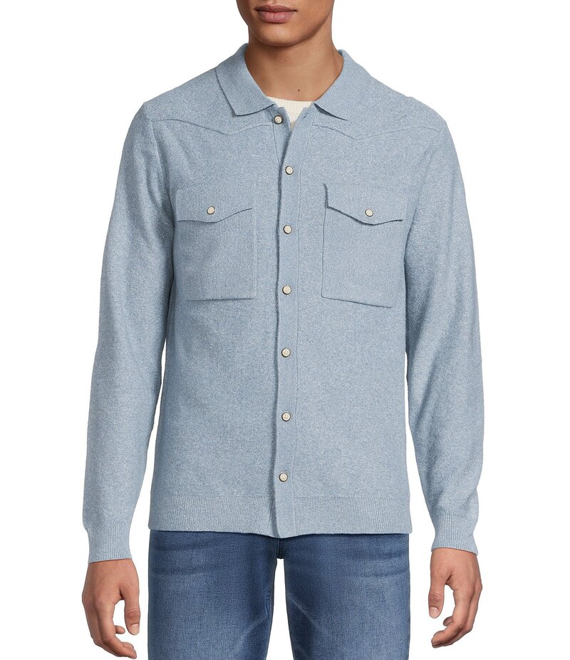 ラウン メンズ アウター カーディガン セーター Rowm Long Sleeve Button Front Sweater Light Blue ブルー