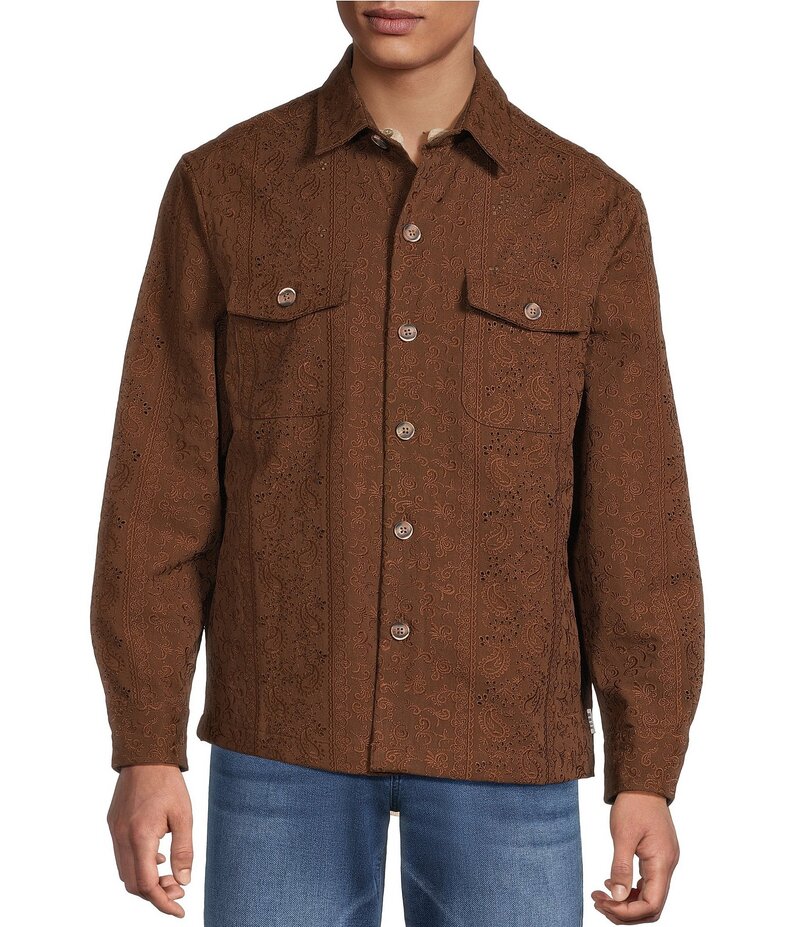 ラウン メンズ トップス プルオーバー 刺しゅう 上衣 Rowm Long Sleevembroidered Shirt Jacket Brown 赤銅色