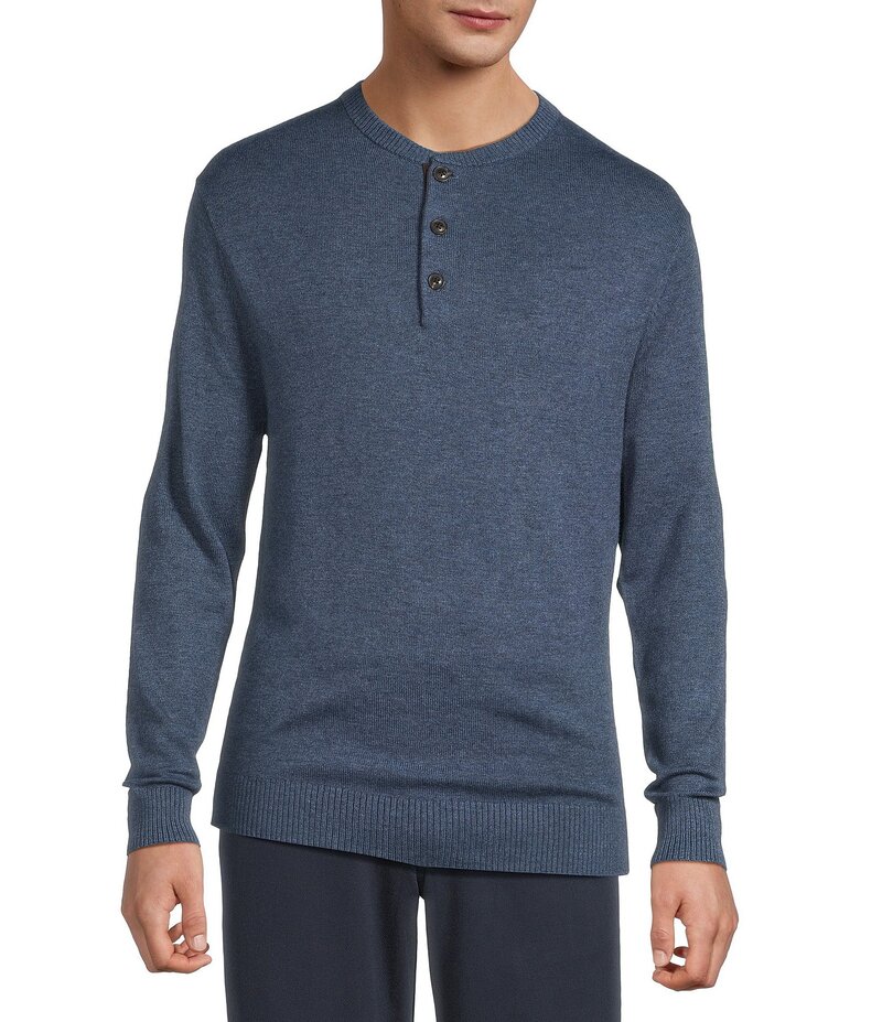 ラウンドトゥリーアンドヨーク メンズ アウター ニット・セーター Roundtree & Yorke Long Sleeve Solid Henley Pullover Sweater Blue ブルー