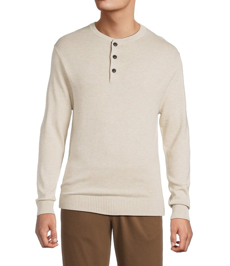 ラウンドトゥリーアンドヨーク メンズ アウター ニット・セーター Roundtree & Yorke Long Sleeve Solid Henley Pullover Sweater Oatmeal オートミール