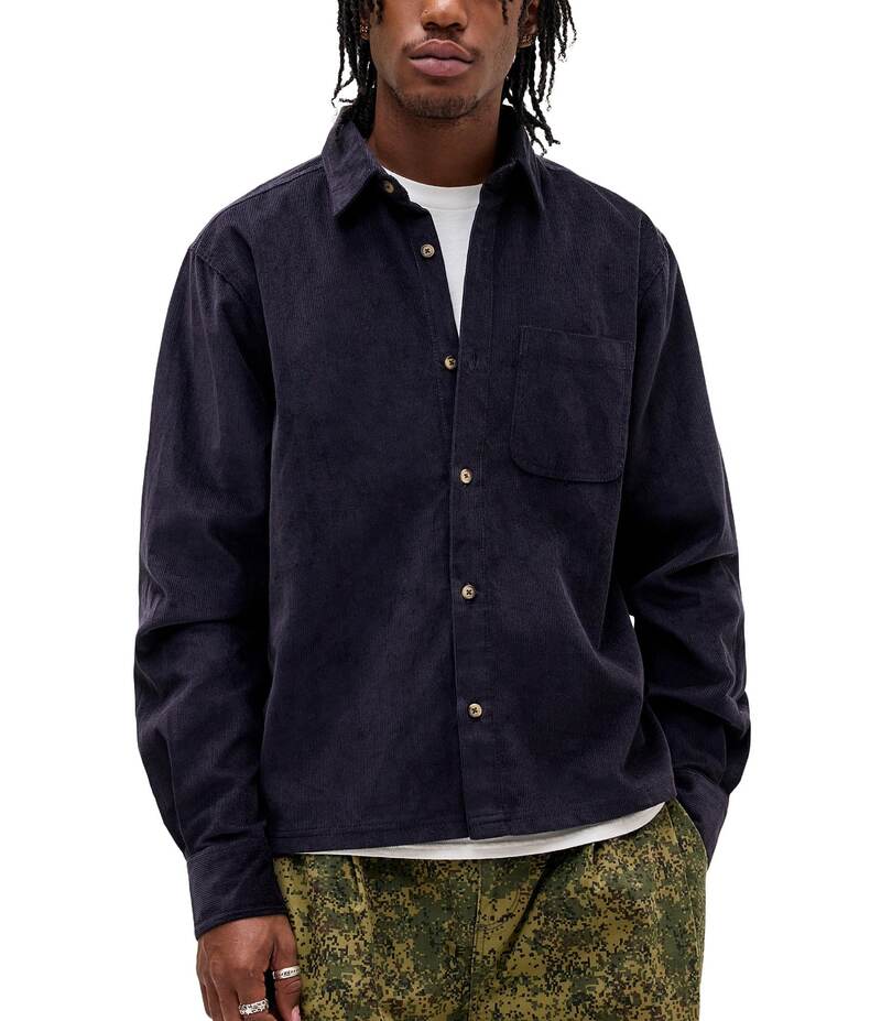 アーバンアウトフィッターズ メンズ トップス プルオーバー コール天 BDG Urban Outfitters Ezra Long Sleeve Corduroy Woven Shirt Navy 米国海軍