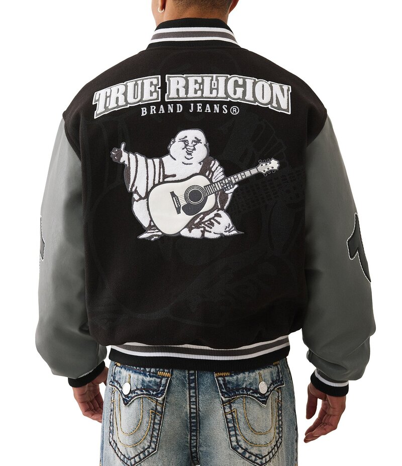 トゥルーレリジョン メンズ アウター ジャケット・ブルゾン True Religion Varsity Buddha Jacket Jet Black ブラック