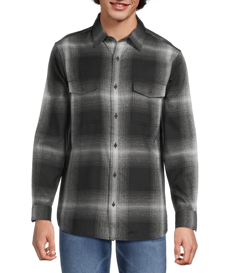 ラウン メンズ トップス シャツ ボタンダウン Rowm Long Sleeve 2 Pocket Jaspe Ombre Plaid Button Down Sport Shirt Black ブラック