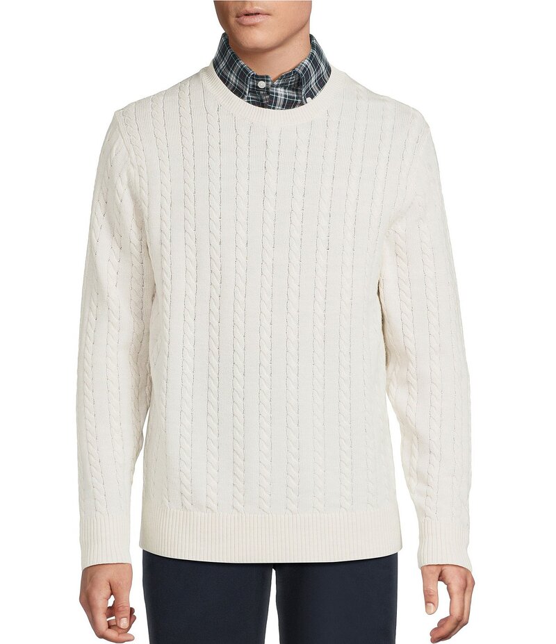 ダニエル クレミュ メンズ アウター ニット・セーター クルーネック ウール Cremieux Blue Label St. Moritz Collection Cable Knit Merino Wool Crewneck Sweater Cream クリーム