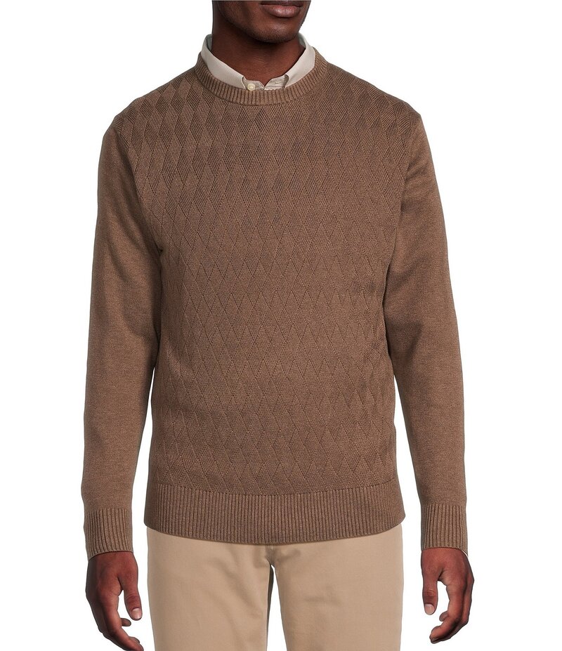 ダニエル クレミュ メンズ アウター パーカー・スウェット セーター Daniel Cremieux Signature Label Supima Diamond Pattern Sweater Brown Heather ヘザー｜ReVida 店 9,216円