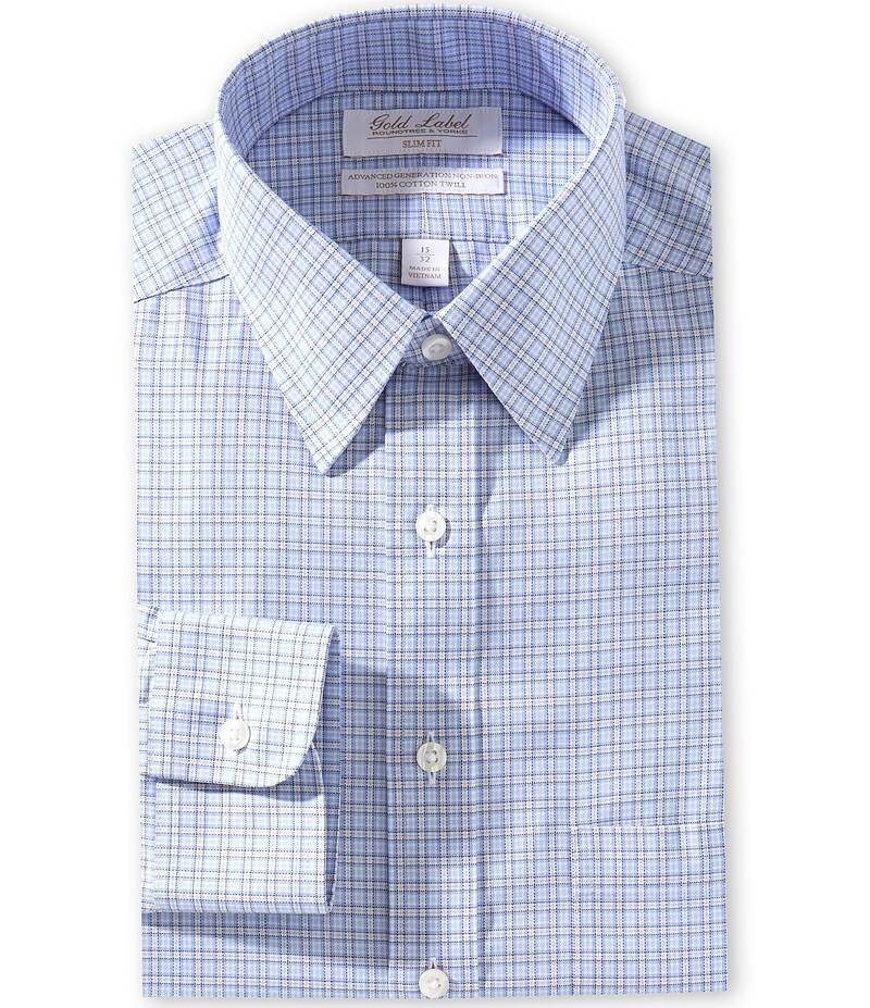 ラウンドトゥリーアンドヨーク メンズ トップス シャツ スリムフィット Gold Label Roundtree & Yorke Garrett Slim Fit Non-Iron Point Collar Checkedresshirt Blue/Tan/White ホワイト