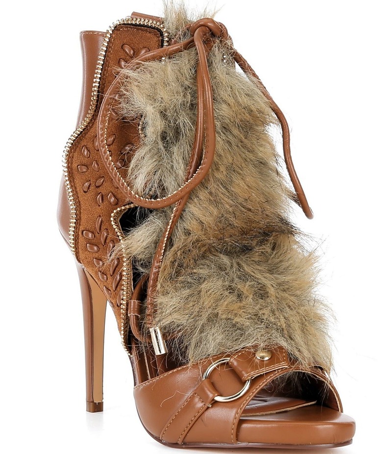 アザレア 一 レディース シューズ 踵 スピード競技 Azalea Wang Shainy Faux Fur Lace Up Shooties Tan タン