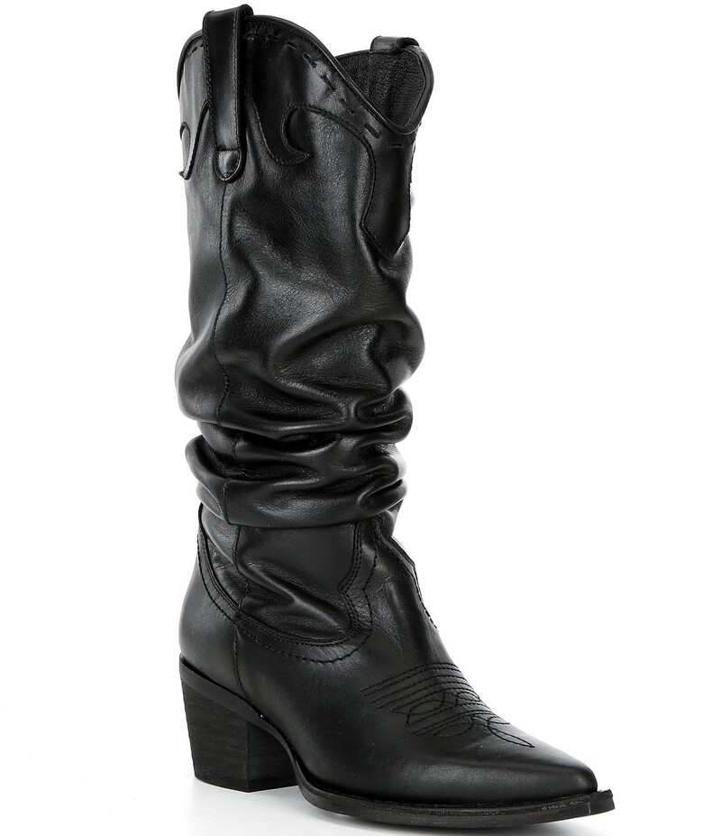 スティーブ マデン レディース シューズ ブーツ・レインブーツ なめし革 Steve Madden Stage Leather Scrunch Western Boots Black 黒いこと その他-靴-レディース靴