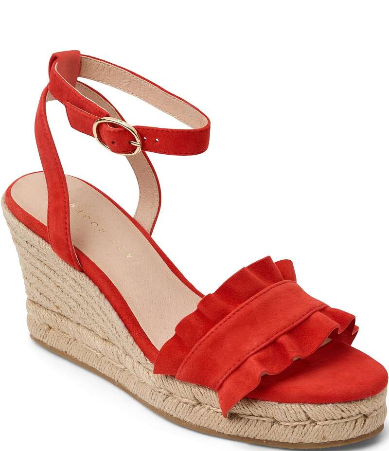 ジャックロジャース レディース シューズ サンダル プラットフォーム フリル スエード Jack Rogers Rozette Suede Ruffle Platform Wedgespadrille Sandals Fired レッド|ReVida 店