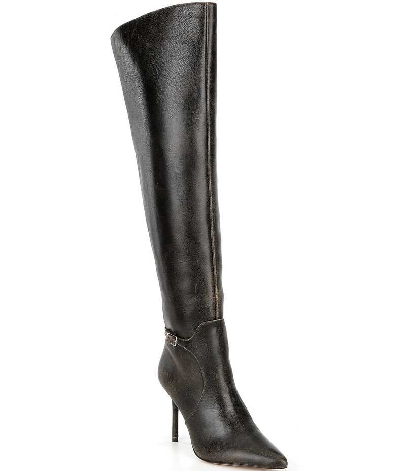 ジャンビニ レディース シューズ ブーツ・レインブーツ レザー Gianni Bini Kemba Distressed Leather Over the Knee Stiletto Boots Brown ブラウン