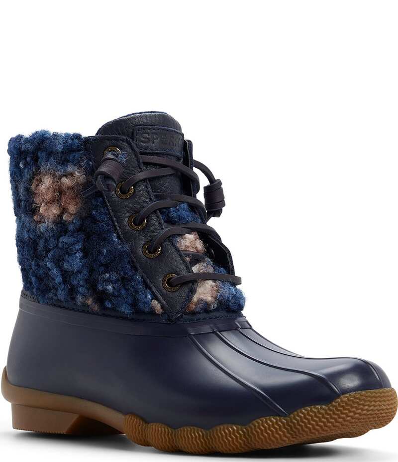 スペリー レディース シューズ ブーツ・レインブーツ レース Sperry Women'saltwater Plaid Lace Up Duck Rain Booties Navy ネイビー