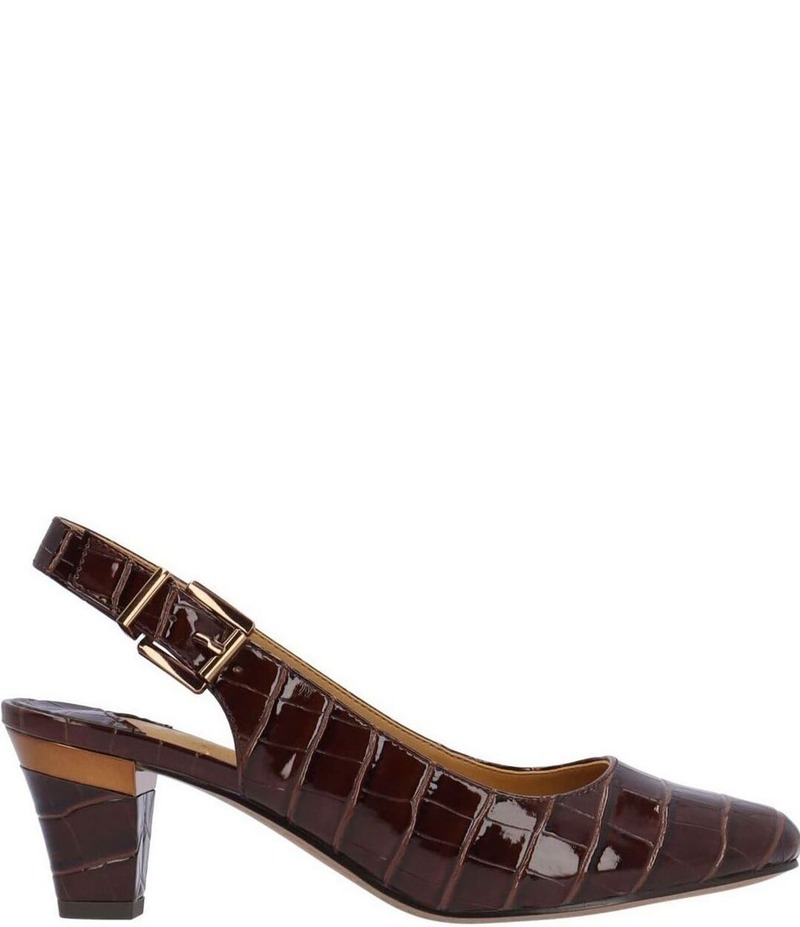 ジェイレニー レディース シューズ 踵 J. Renee Malree Croco Embossed Patent Slingback Pumps Brown 赤銅色