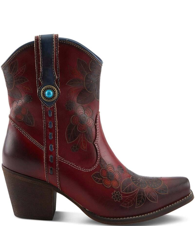 ラリティステ レディース シューズ ブーツ・レインブーツ フラワー柄 レザー フラワー L'ARTISTE Cahoots Leather Hand Painted Floral Western Boots Dark Red Multi レッド｜ReVida 店