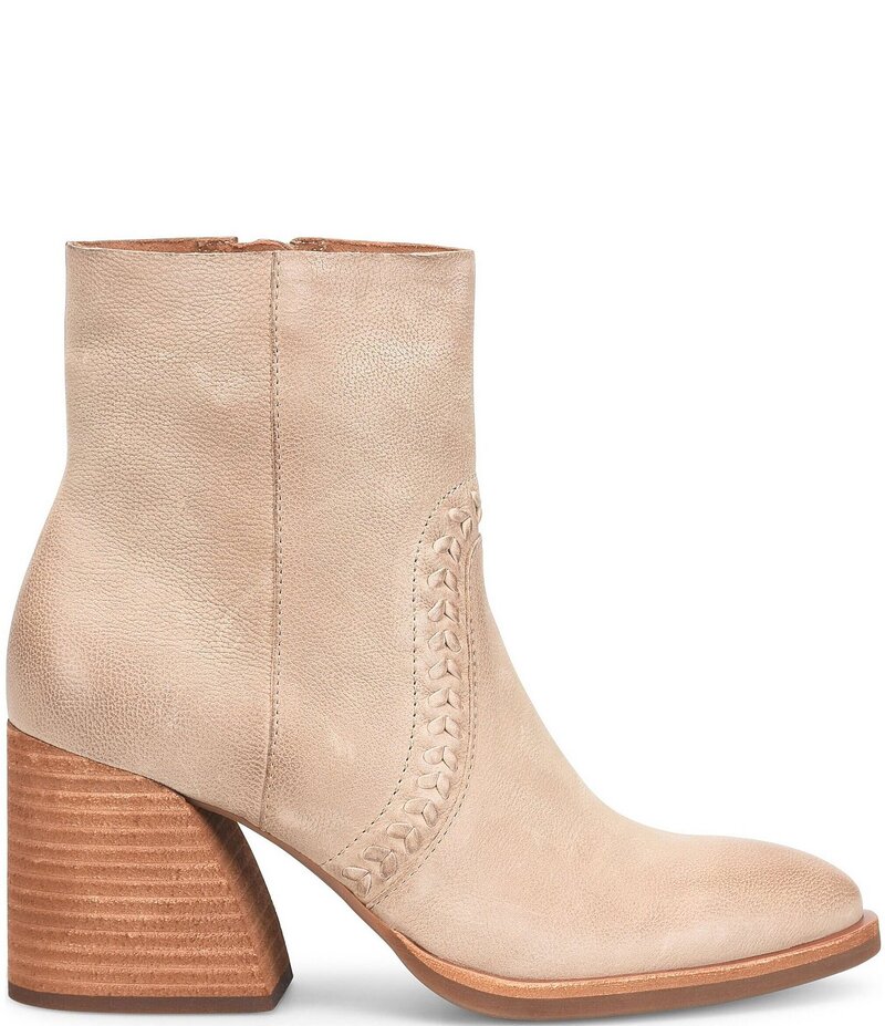 コークイーズ レディース シューズ ブーツ・レインブーツ レザー ヒール Kork-Ease Shilo Leather Artisan Whipstitch Detail Block Heel Booties Taupe トープ