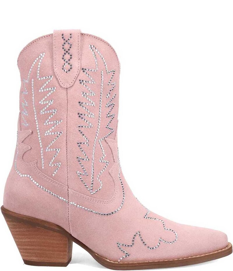 ディンゴ レディース シューズ ブーツ・レインブーツ スエード Dingo Tiny Pony Suede Rhinestone Mid Calf Western Boots Pink ピンク｜ReVida 店