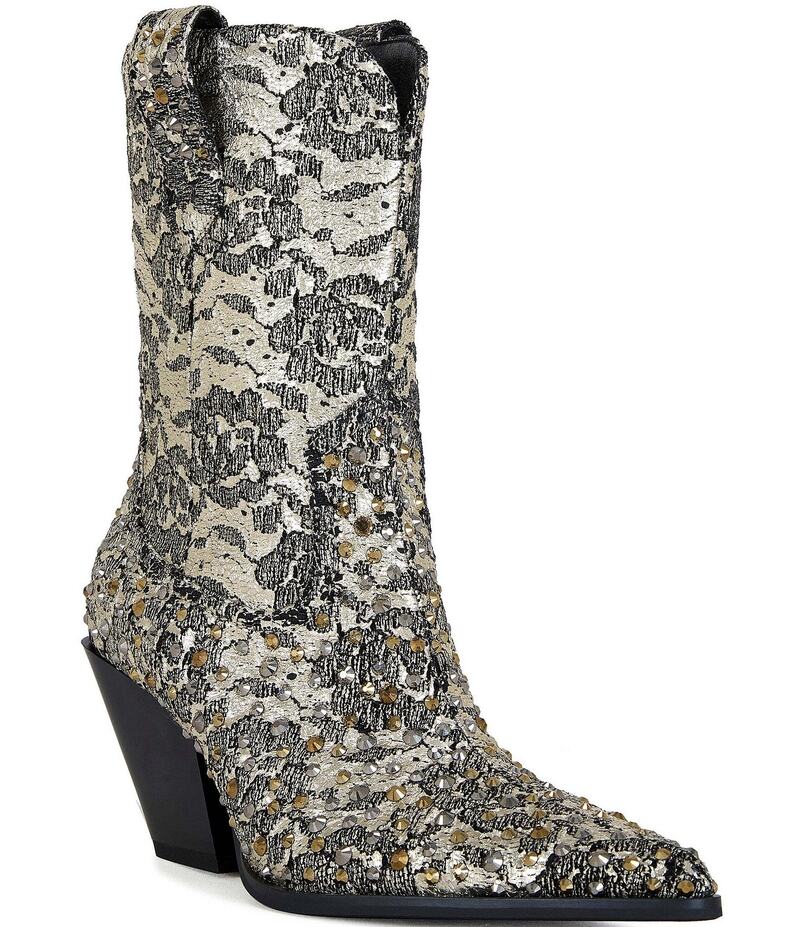 アザレア ワン レディース シューズ ブーツ・レインブーツ フラワー柄 フラワー Azalea Wang Zirenne Studded Floral Brocade Western Booties Gold ゴールド|ReVida 店