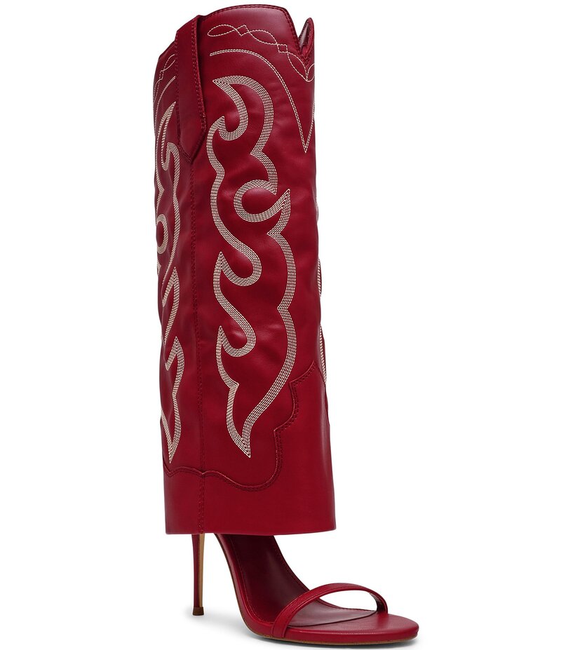 スティーブ マデン レディース シューズ ブーツ・レインブーツ Steve Madden Ravine Western Stiletto Knee High Open Toe Boots Red レッド