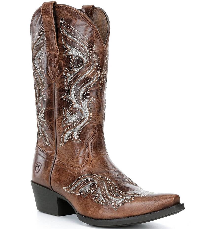 アリアト レディース シューズ ブーツ・レインブーツ トール レザー Ariat Women's Heritage Bliss Leather And Glitter X Toe Tall Western Boots Dark Tan タン