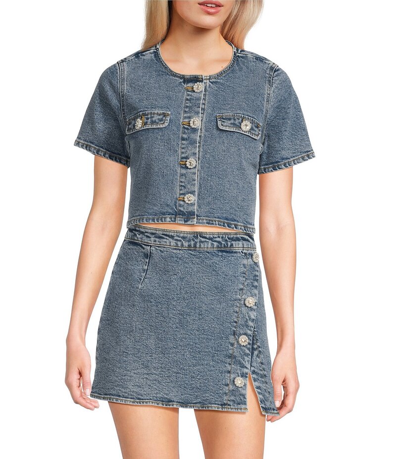 ジービー レディース トップス シャツ デニム GB Woven Denim Coordinating Pearl Button Top Dark Blue ブルー|ReVida 店