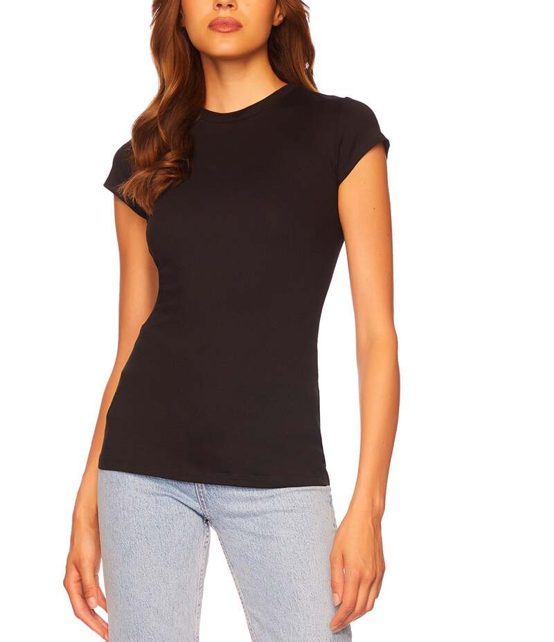 スサナモナコ レディース トップス シャツ クルーネック ニット Susana Monaco Crew Neck Short Sleeve Fitted Signature Stretch Knitee Shirt Black ブラック