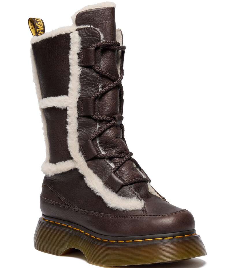 ドクターマーチン レディース シューズ ブーツ・レインブーツ レース レザー Dr. Martens Women's Buzz Lace Up Leather Faux Fur Lined Mid Boots Dark Brown ブラウン｜ReVida 店 40,820円