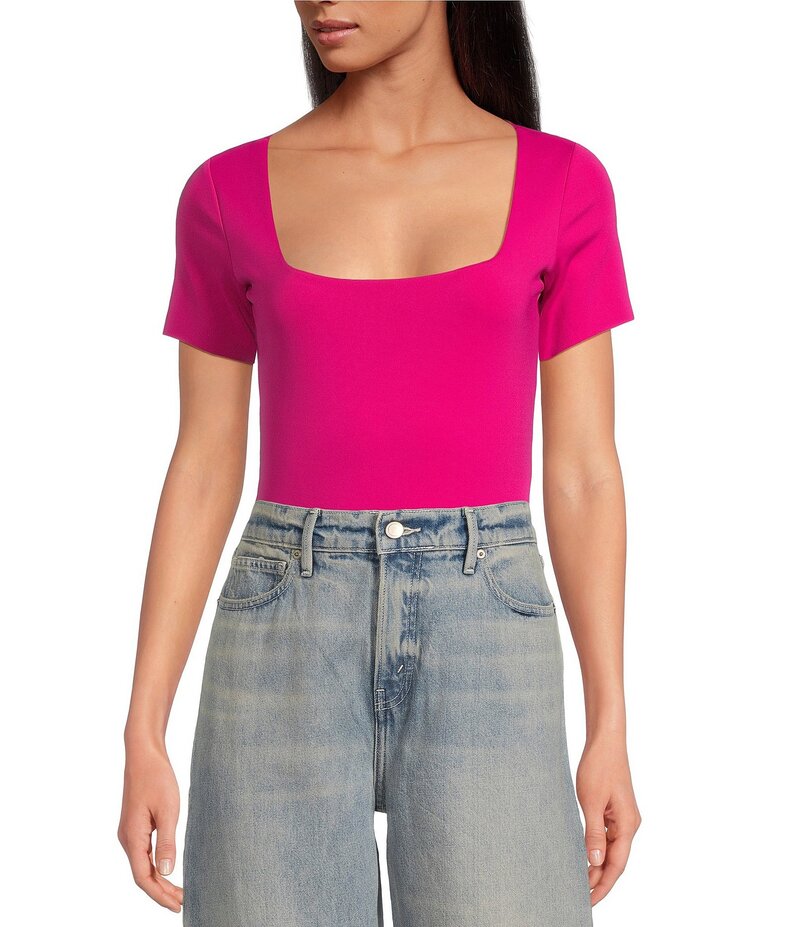 グッドアメリカン レディース トップス シャツ ボディースーツ Good American Sculpting Square Neck Short Sleeve Bodysuit Pink ピンク