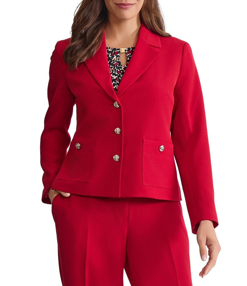 カスパール レディース アウター コート ブレザー Kasper 3 Button Front Patch Pocket Blazer Fired レッド