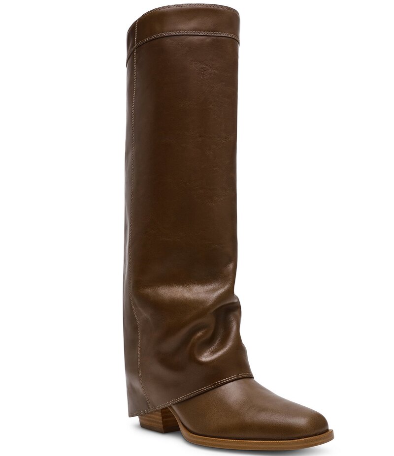 スティーブ マデン レディース シューズ ブーツ・レインブーツ レザー Steve Madden Winnick Leather Foldover Knee High Boots Olive オリーブ