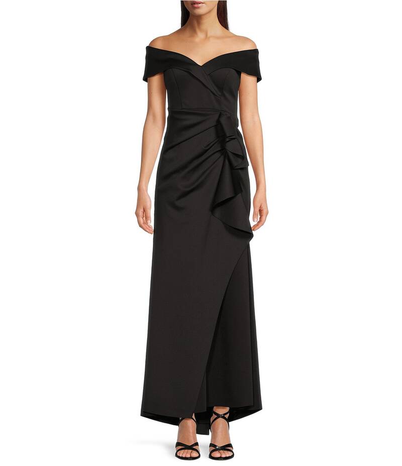 エスケープ レディース トップス ワンピース フリル Xscape Stretch Off-the-Shoulder Short Sleeve Mermaid Ruffle Gown Black ブラック 46,680円