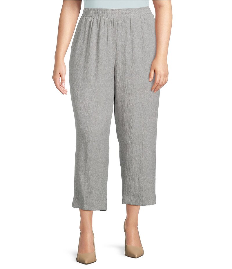 カスパール レディース ボトムス カジュアルパンツ ワイドレッグ プラスサイズ Kasper Plusize Crinkle Pull On Wide Leg Cropants Heather Grey グレー