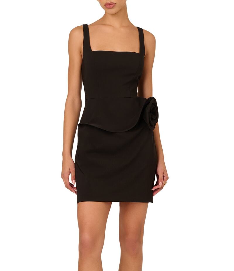 アドリアナ パペル レディース トップス ワンピース クレープ フラワー柄 フラワー Adrianna by Adrianna Papell Square Neck 3D Floral Peplum Stretch Crepe Dress Black ブラック