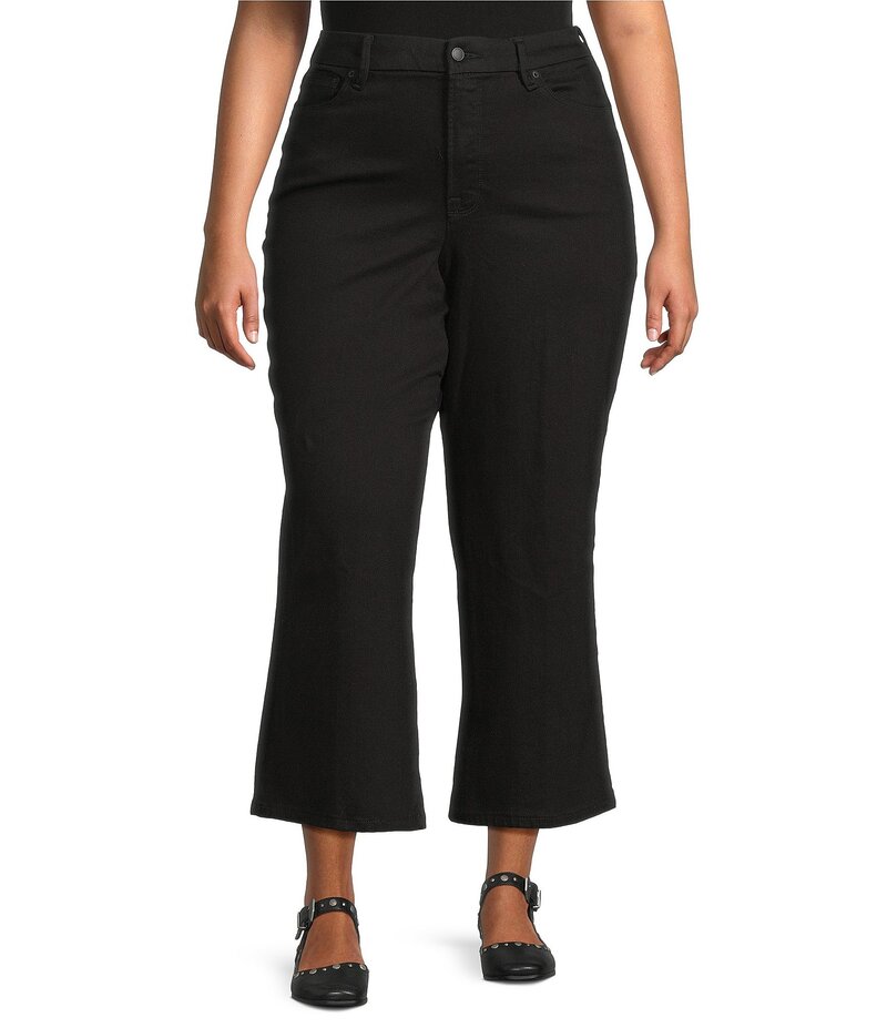 グッドアメリカン レディース ボトムス デニムパンツ ワイドレッグ プラスサイズ クロップド ジーンズ Good American Plusize Good Waist Cropped High Rise Wide Leg Palazzo Jeans Black001
