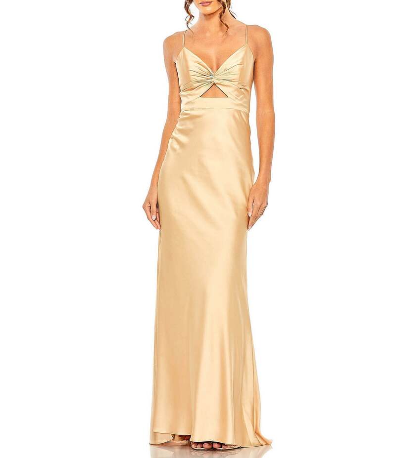 マックダガル レディース トップス ワンピース サテン Mac Duggal Knot Front Keyhole Detail Satin Dress Champagne シャンパン｜ReVida 店