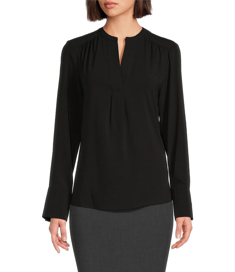カルバンクライン レディース トップス シャツ Vネックレープ ブラウス Calvin Klein Solid Crepe de Chine Split V-Neck Long Sleeve Blouse Black ブラック 16,316円