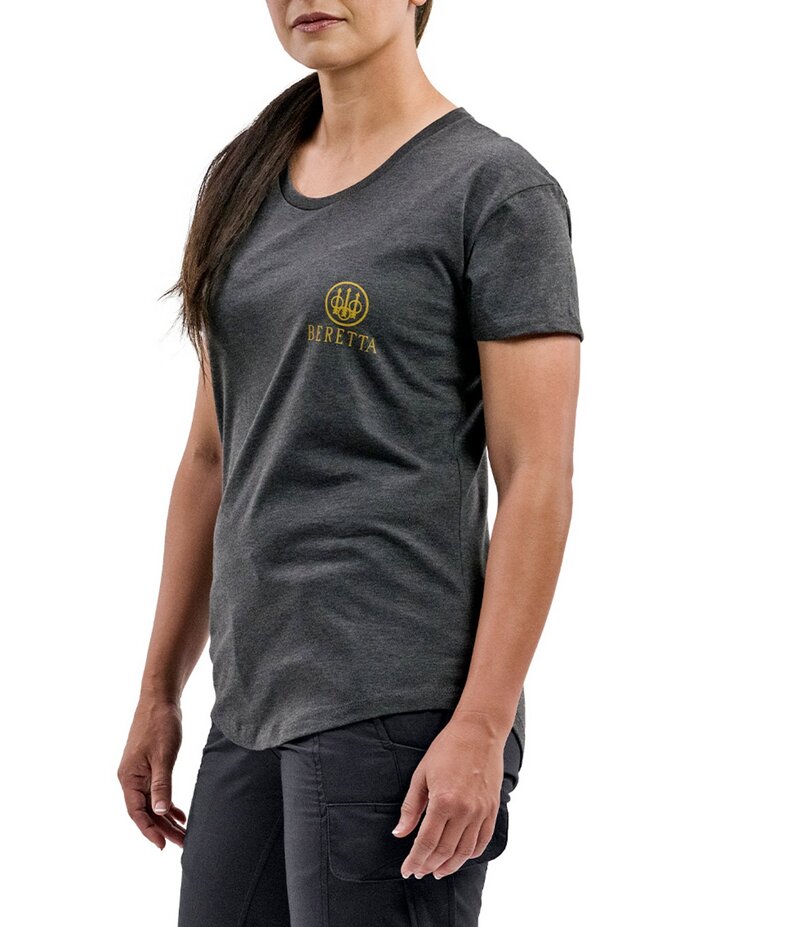 ベレッタ レディース トップス シャツ クルーネック リブ ロゴ グラフィック Berettaeon Short Sleeve Ribbed Crew Neck Curved Hem Graphic Logo Tee Shirt Charcoal チャコール