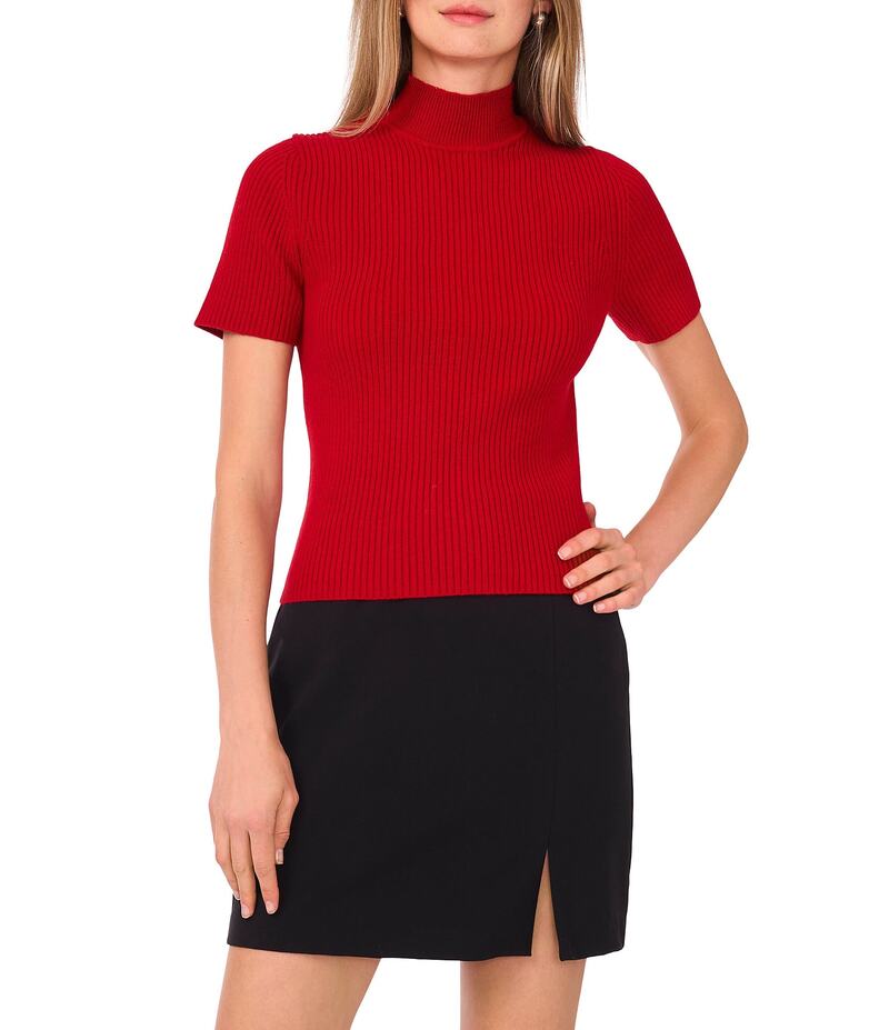 ワンステート レディース アウター ニット・セータートルネック 1. STATE Turtle Neck Short Sleeve Sweater Cardinal Red レッド